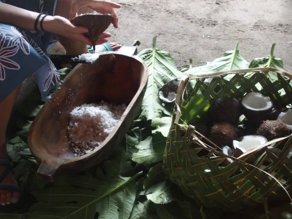 Making dinner from scratch at the umu in American Samoa.