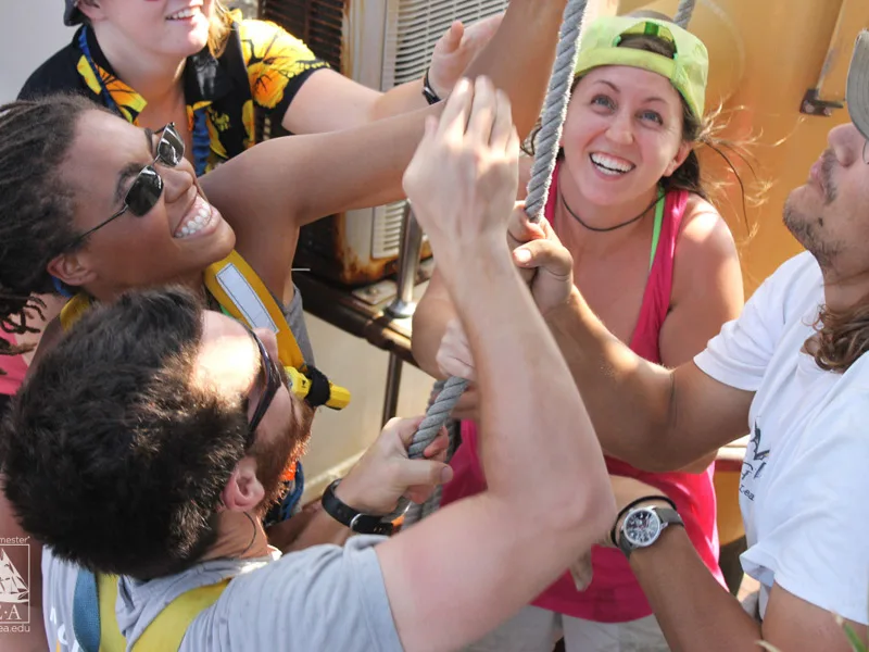 Students raising sails|Corwith Cramer|Seamans|SEA Woods Hole Campus