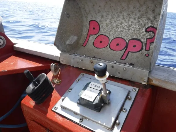 An important step in deploying scientific gear for data collection is remembering to go into the engine room and turn off the sewage system before collecting water for sampling ocean nutrient levels.