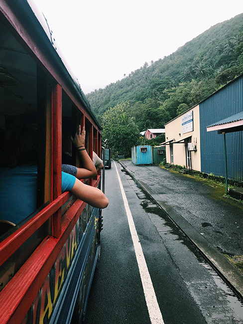 Local busses are our main mode of transportation here, we drove down the main road in American Samoa en route to the Umu hosted by Reggie.