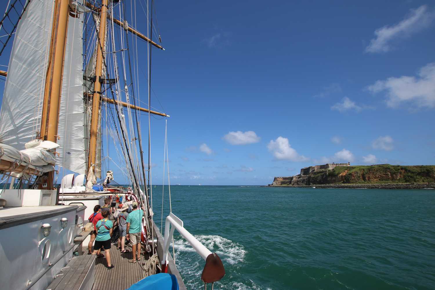 Departing San Juan Harbor with a view of El Morro