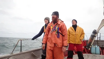 Windy, rainy morning as we came to our anchorage in Sakonnet River