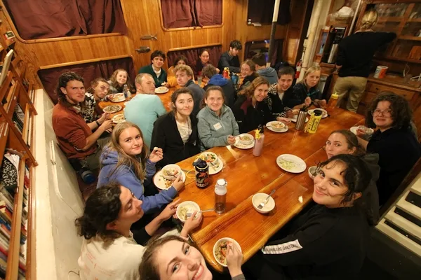 C-294 students enjoy their first meal onboard the SSV Corwith Cramer.