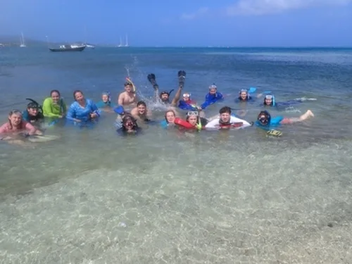 Snorkel survey team, C302. All students and some crew, can you find your student-snorkeler in the group?