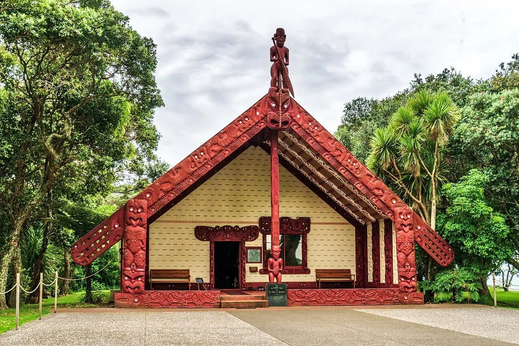 The national pan-iwi meeting house at the Waitangi Treaty Grounds, in which we attended the Māori cultural performance