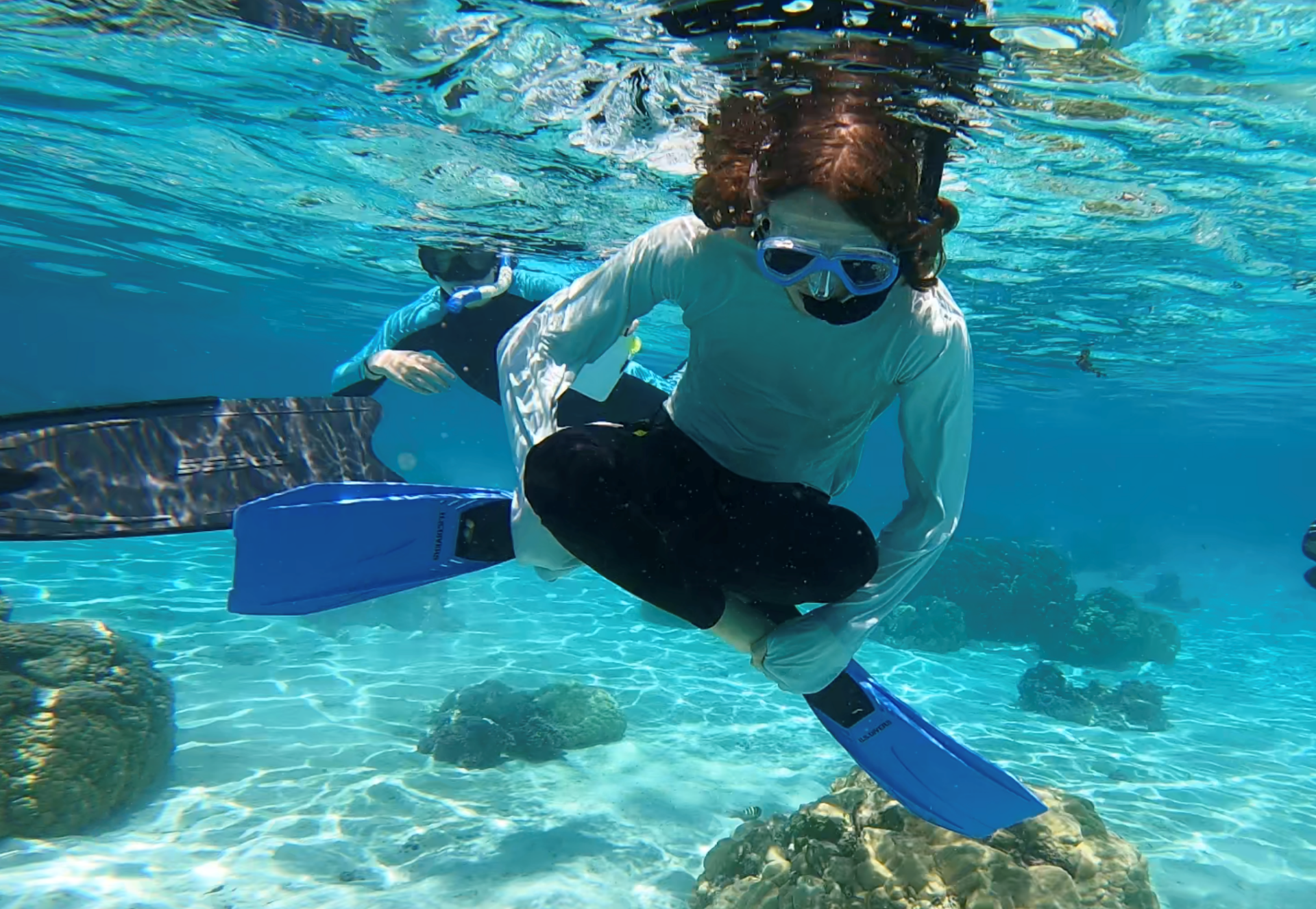 Aaron shows off his technique for how to escape from shallow coral spots.