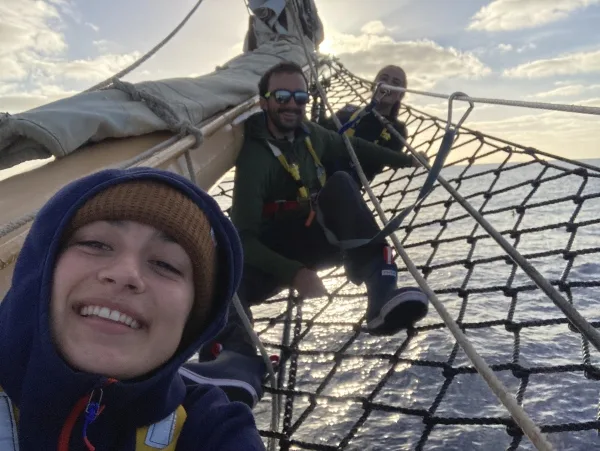 Eva, Nick, & Cassie on the Bowsprit watching the sunset.