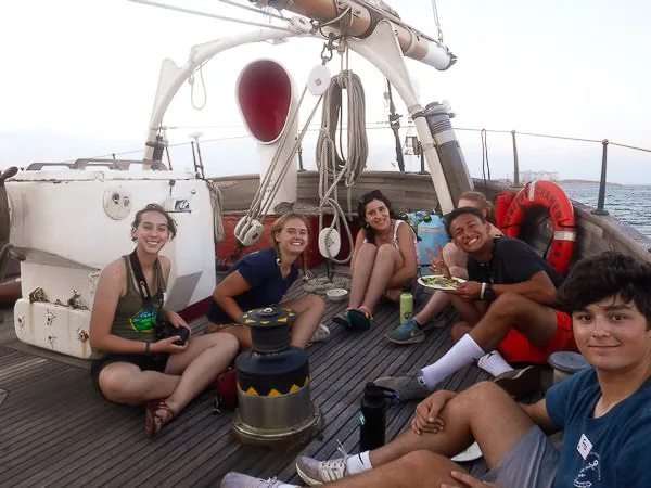 Students hanging out on deck