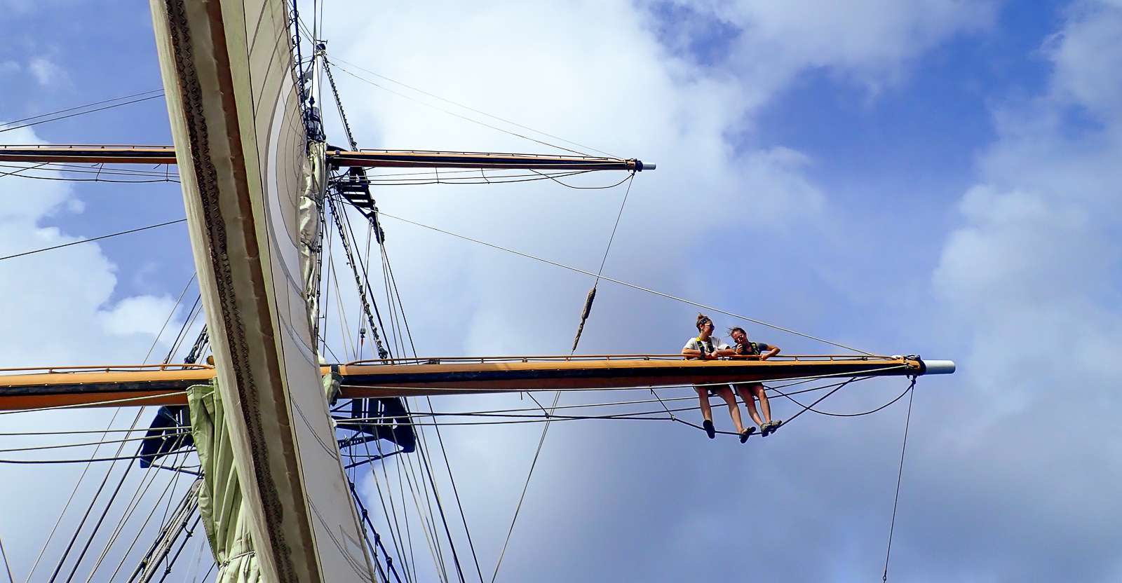 Kerren and Alexis aloft on the lower yard